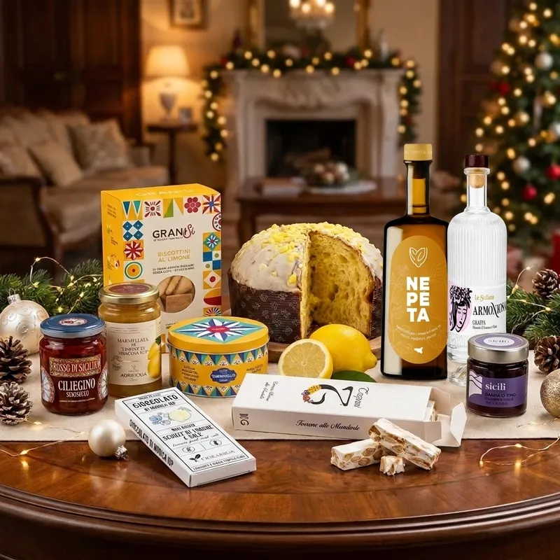 Selezione Giardini d’Aretusa con panettone, biscotti e liquori
