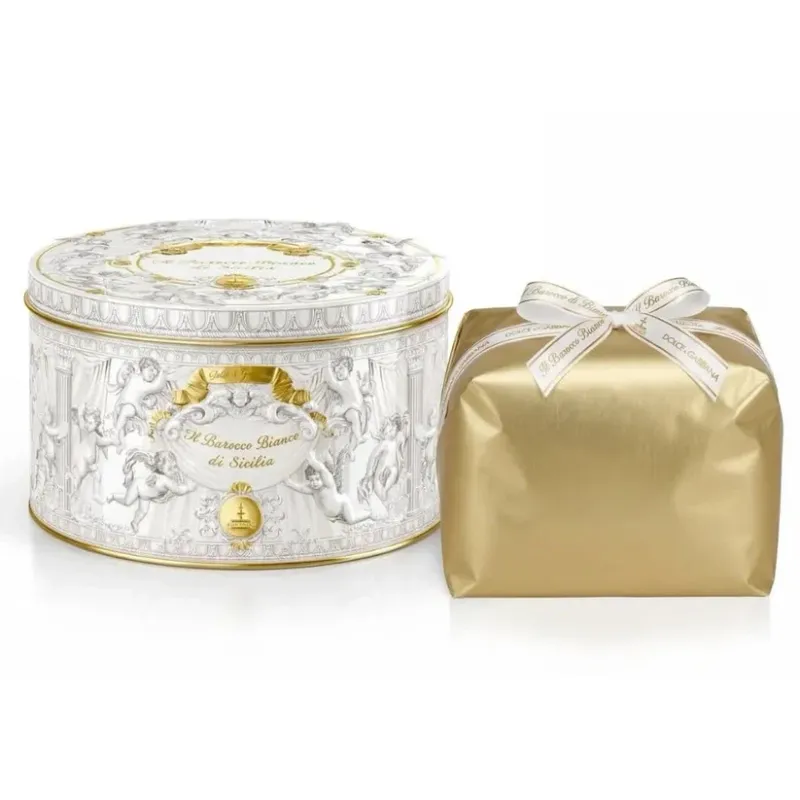 Panettone Il Barocco con latta bianca e confezione dorata